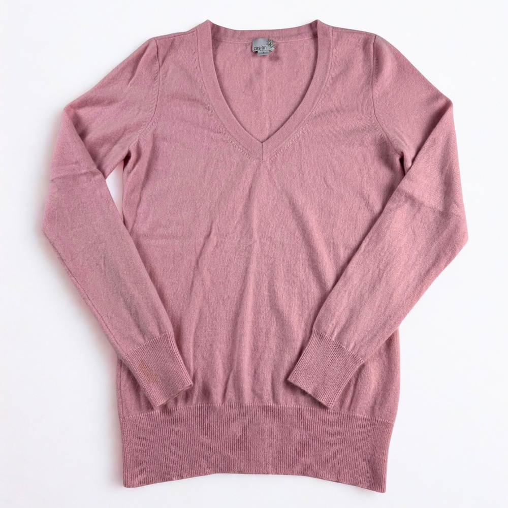 Caslon Cashmere‎ Sweater Womens Medium Pink Long Sleeve V-Neck Soft Girl Classic